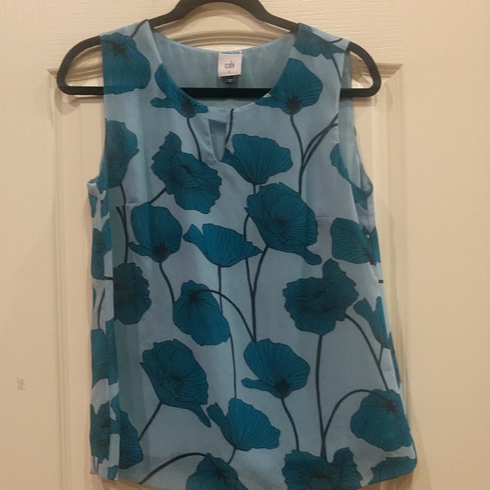 CAbi blue poppy print tank-small